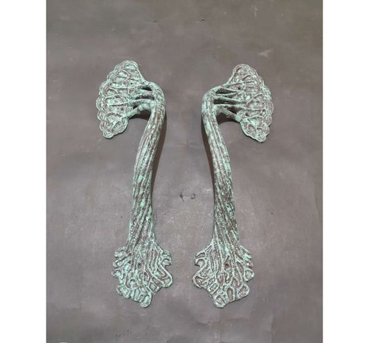 16" inch Lot of 2 pieces Hand Cast Tree of life shape Door Handle Pull Brass Old Style 41 cm| main entry handle | Vintage brass door pull