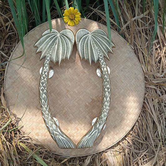 2x Pcs 15.74'' solid brass PALM brass door handle, Brass door pull | Bohemian Brass Door handle | Tropical Style Door accessories