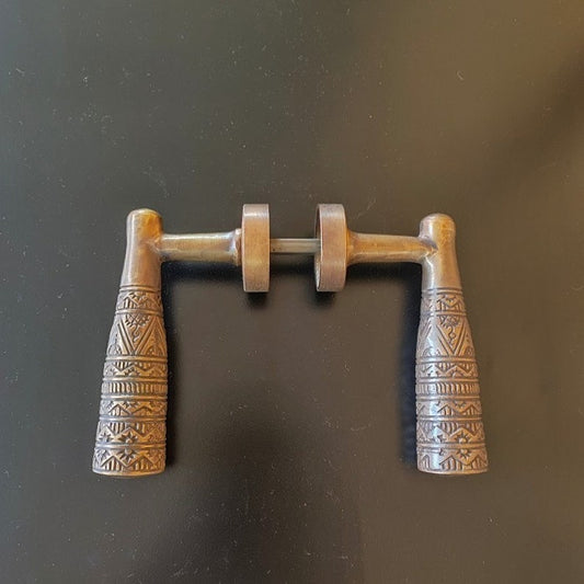 2x pcs Crank egypt carved vintage antique brass door handle | brass door pull, brass door handle, unique door handle, vintage door handle
